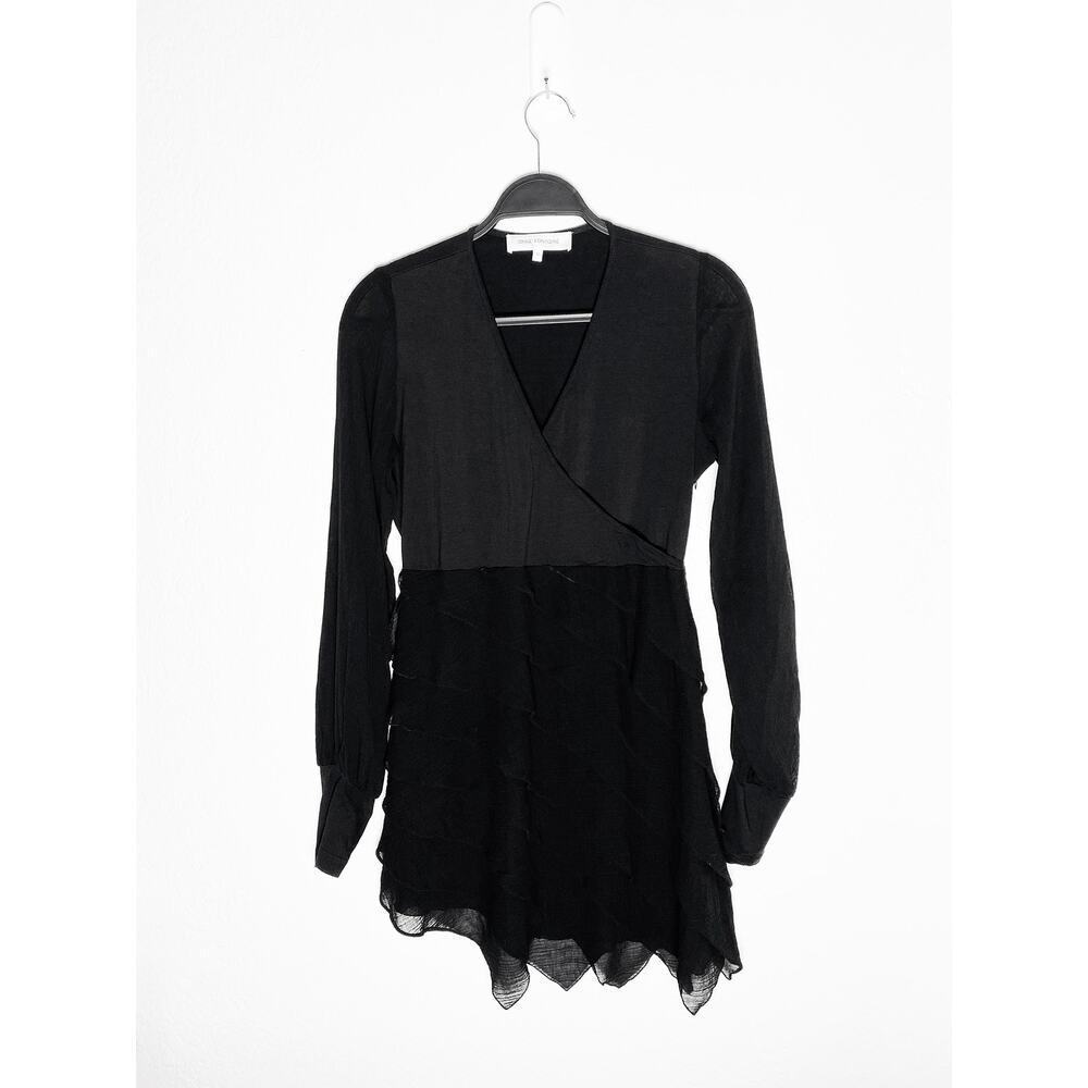 Anne Fontaine Women's Edeanne Long‎ Sleeve Faux Wrap Cotton Sheer Ruffle Dress